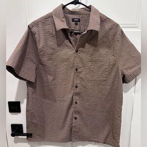 Express Men's Brown Seersucker Short Sleeve Button Down Shirt